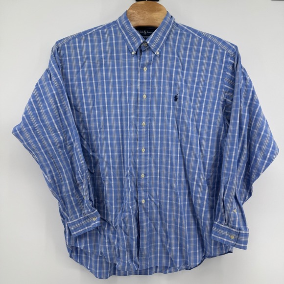Ralph Lauren Blake XXL Blue Plaid Button Down Long Sleeve Shirt Mens - Picture 2 of 8
